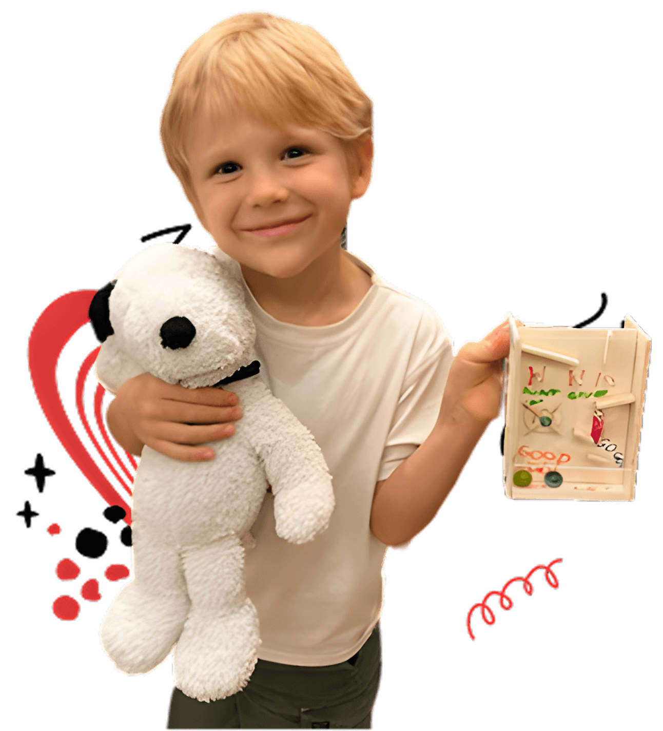 Child with woodworking project
